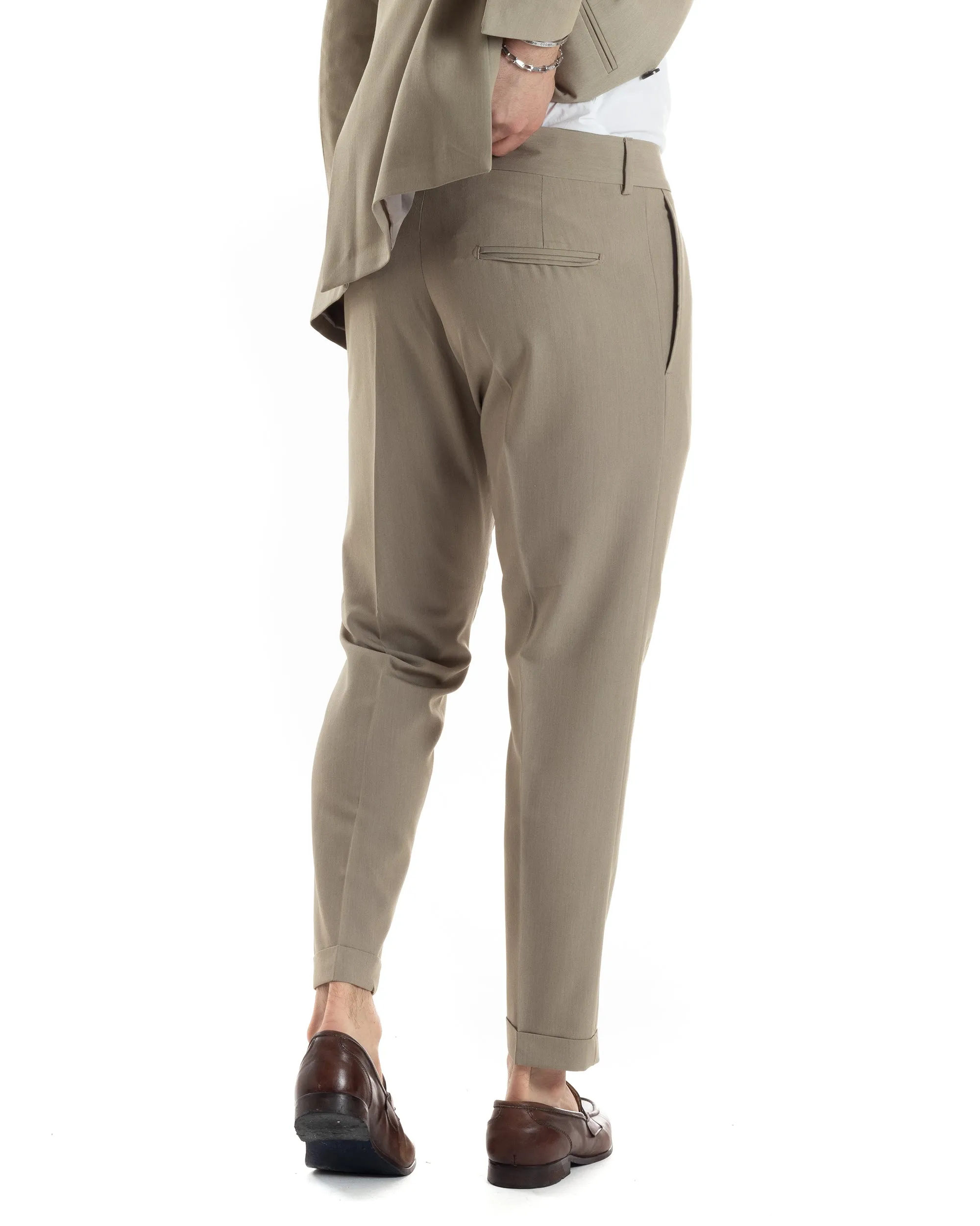 Abito Uomo Doppiopetto Vestito Completo Giacca Pantaloni Beige Tinta Unita Elegante Casual GIOSAL-AE1021A