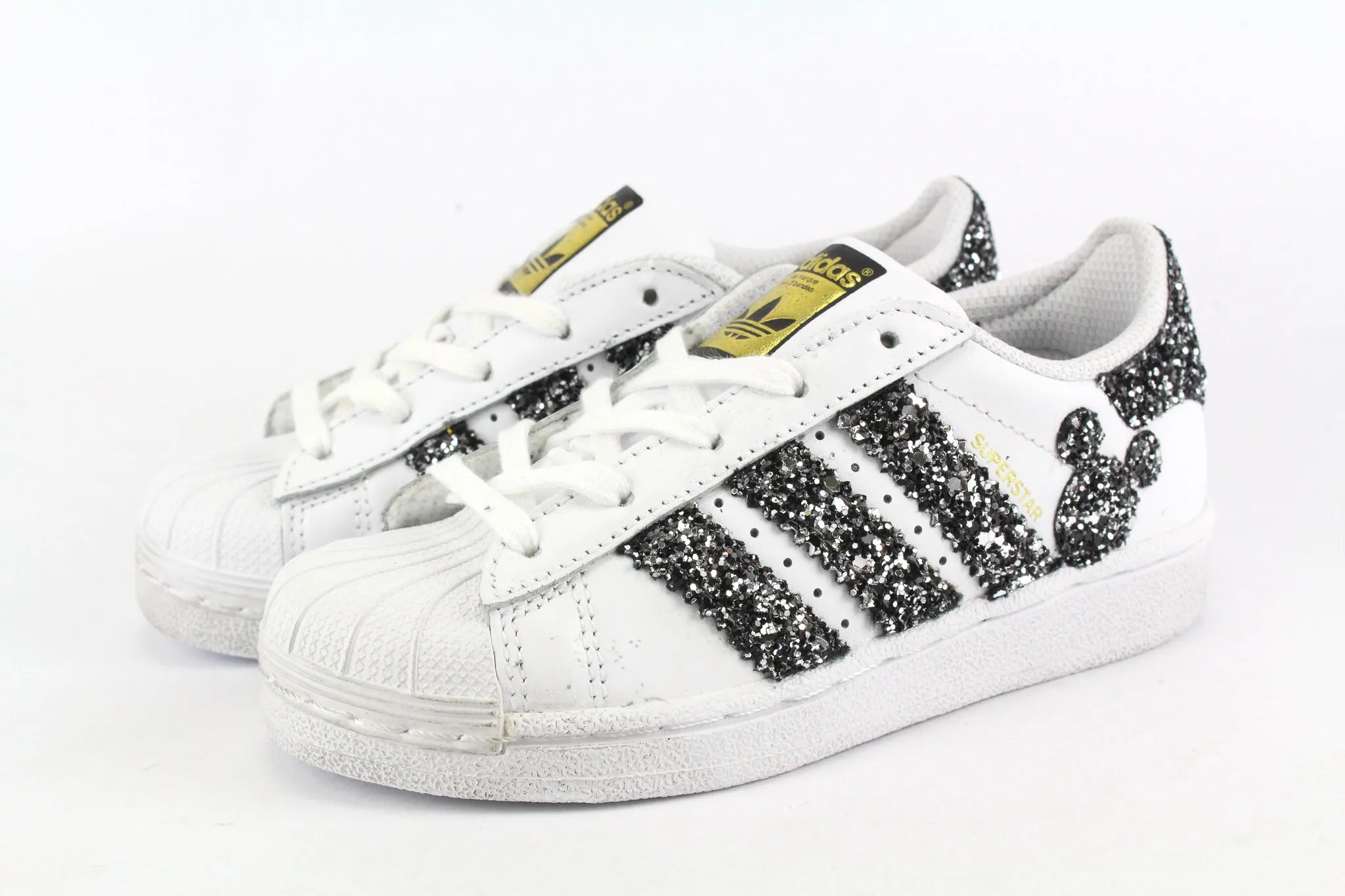 Adidas Superstar J Black Silver Glitter & Topolini