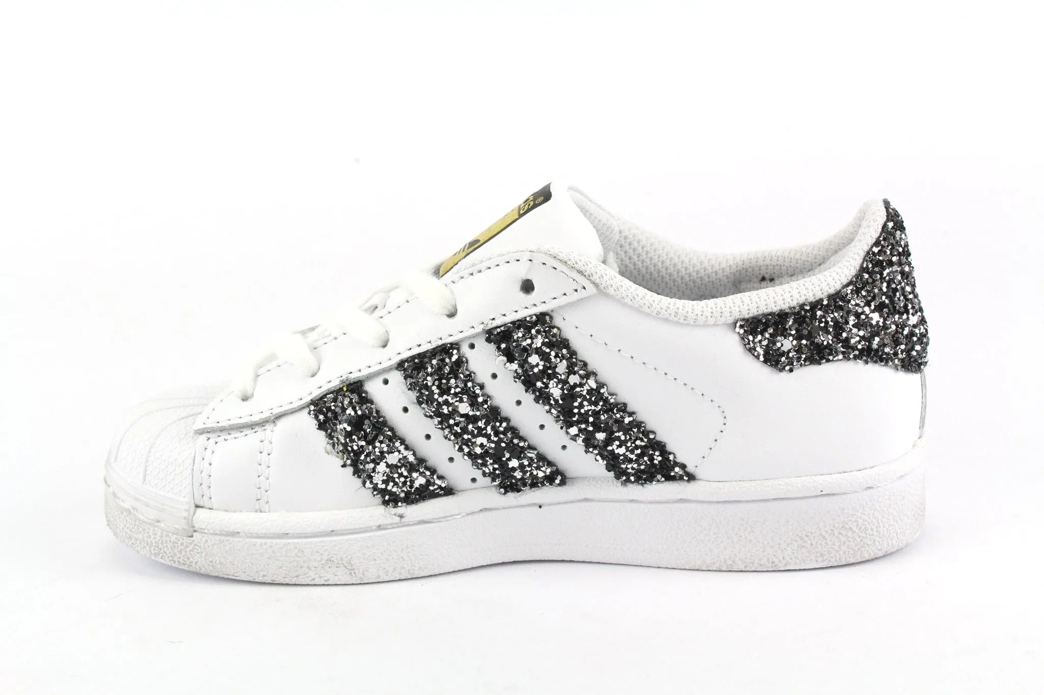 Adidas Superstar J Black Silver Glitter & Topolini