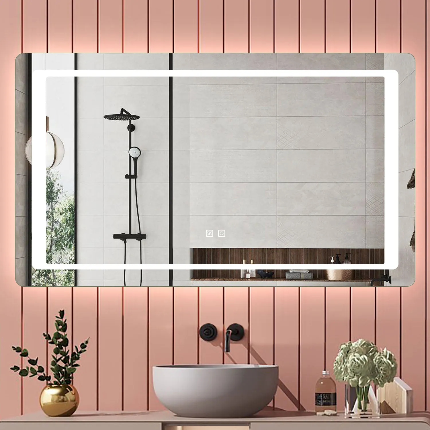 Aica 90×65cm Specchio da Bagno LED Quadrato, Anti Nebbia, Doppio Controllo Intelligente