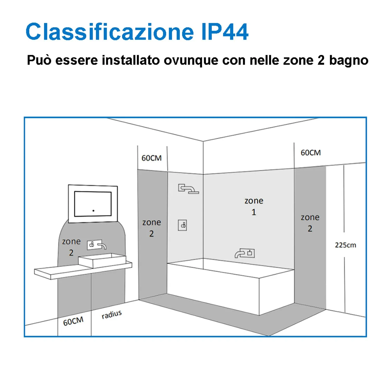 Aica 90×65cm Specchio da Bagno LED Quadrato, Anti Nebbia, Doppio Controllo Intelligente