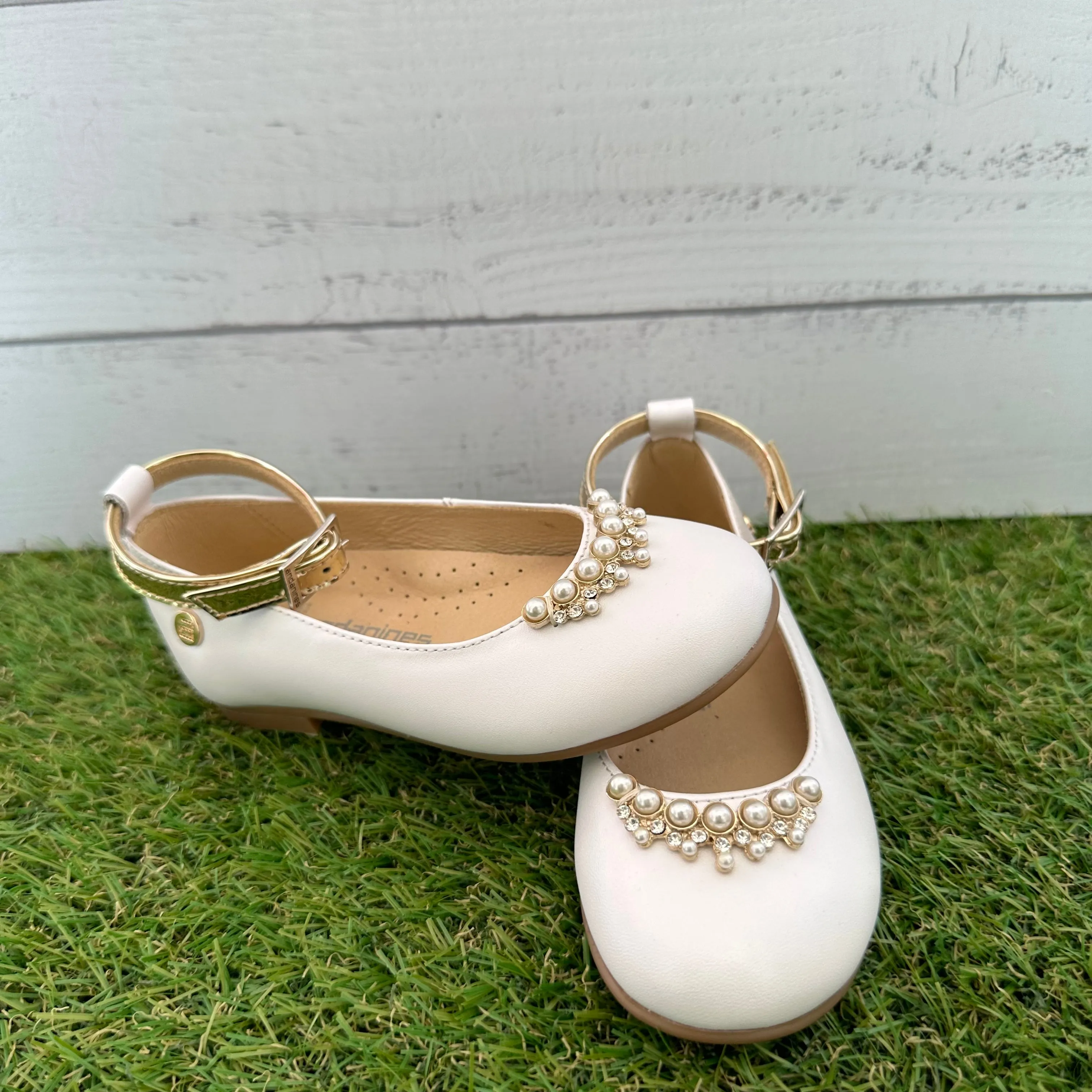 ANDANINES Ballerine eleganti Bianco/Oro e plantare anatomico