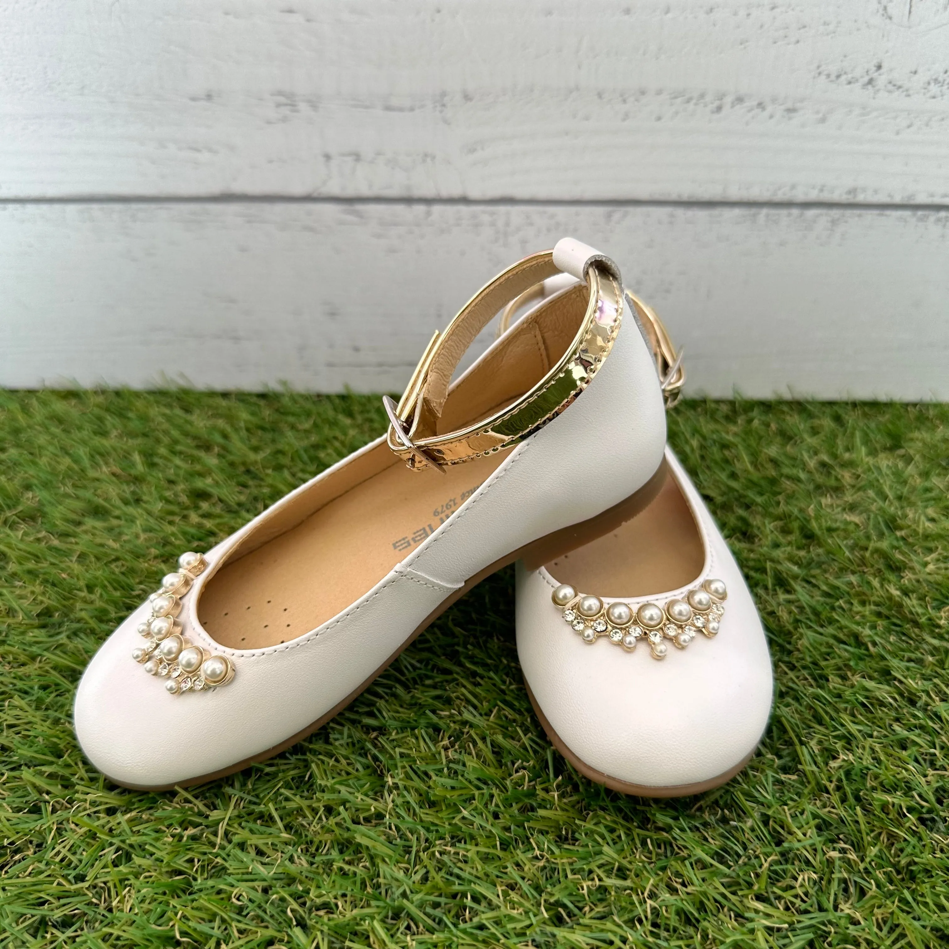 ANDANINES Ballerine eleganti Bianco/Oro e plantare anatomico