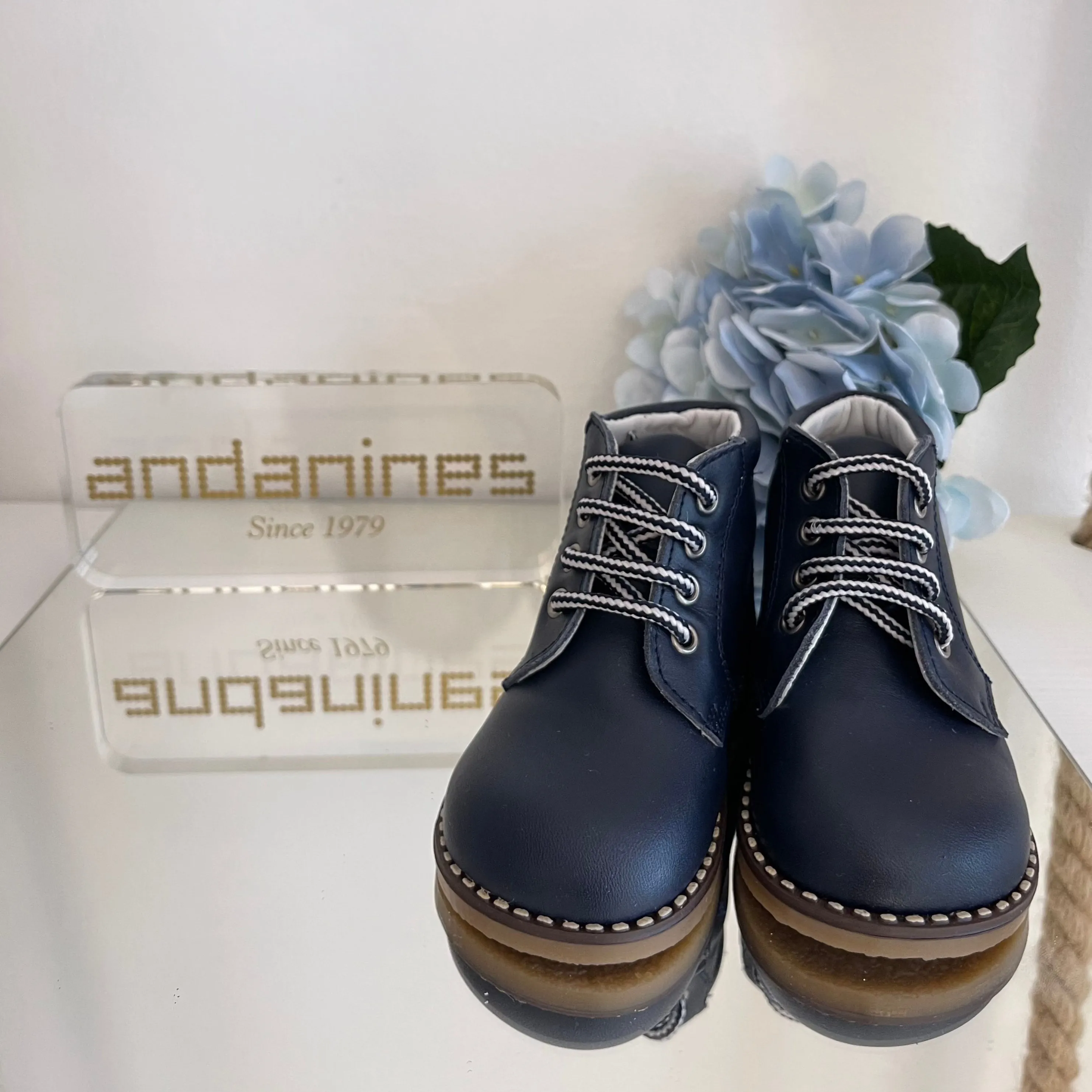 ANDANINES Stivaletto in pelle  morbida bimbo Blu con plantare anatomico