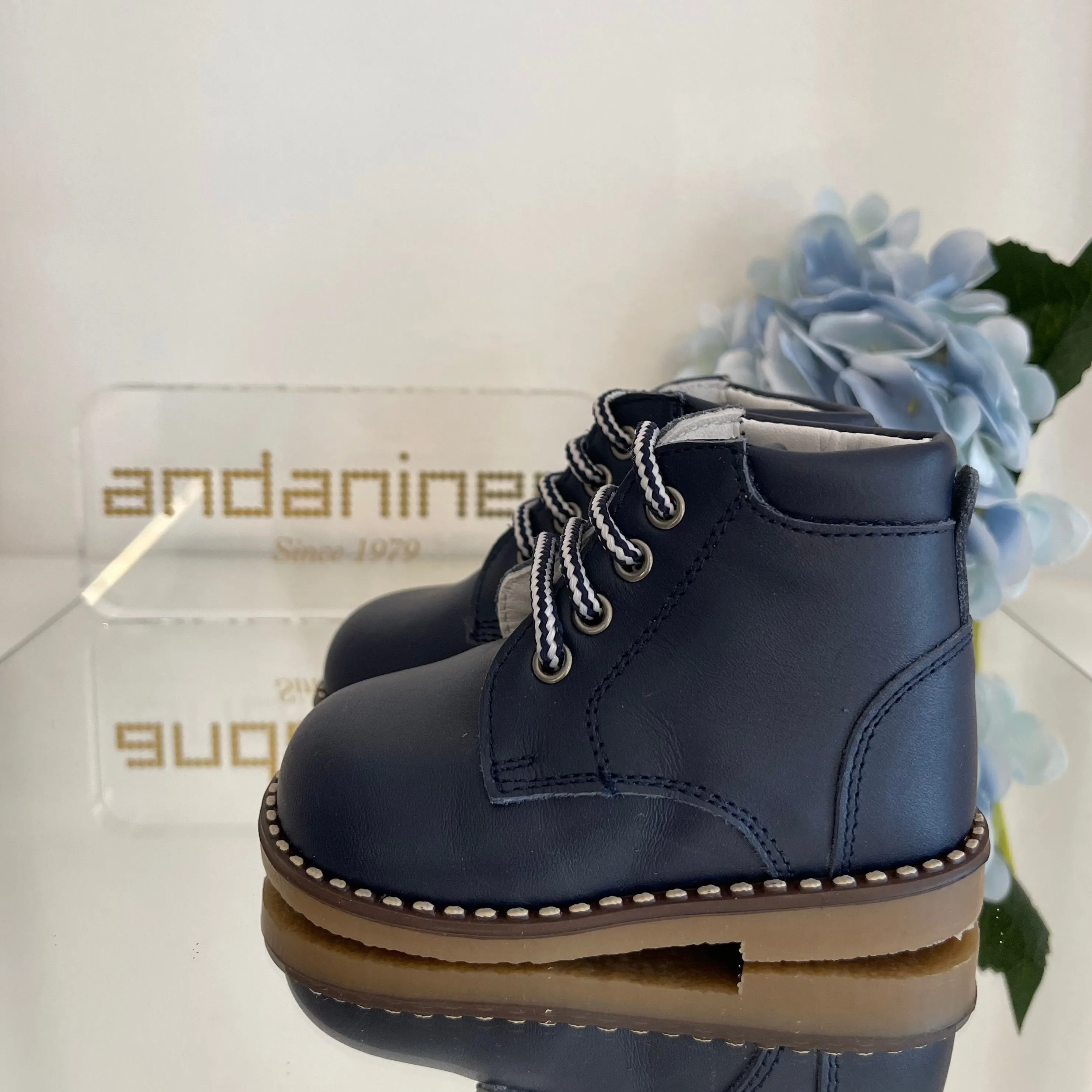 ANDANINES Stivaletto in pelle  morbida bimbo Blu con plantare anatomico