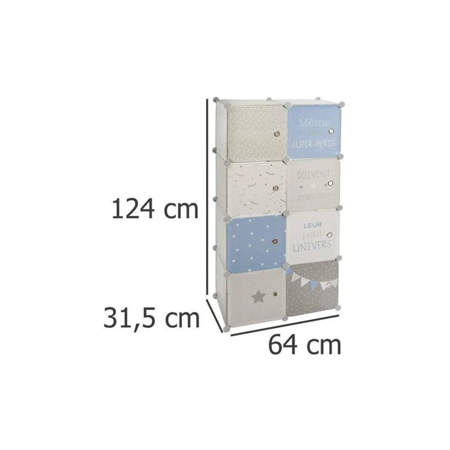 Armadio Con 8 Cassetti Modulabili 64x31,5x124cm