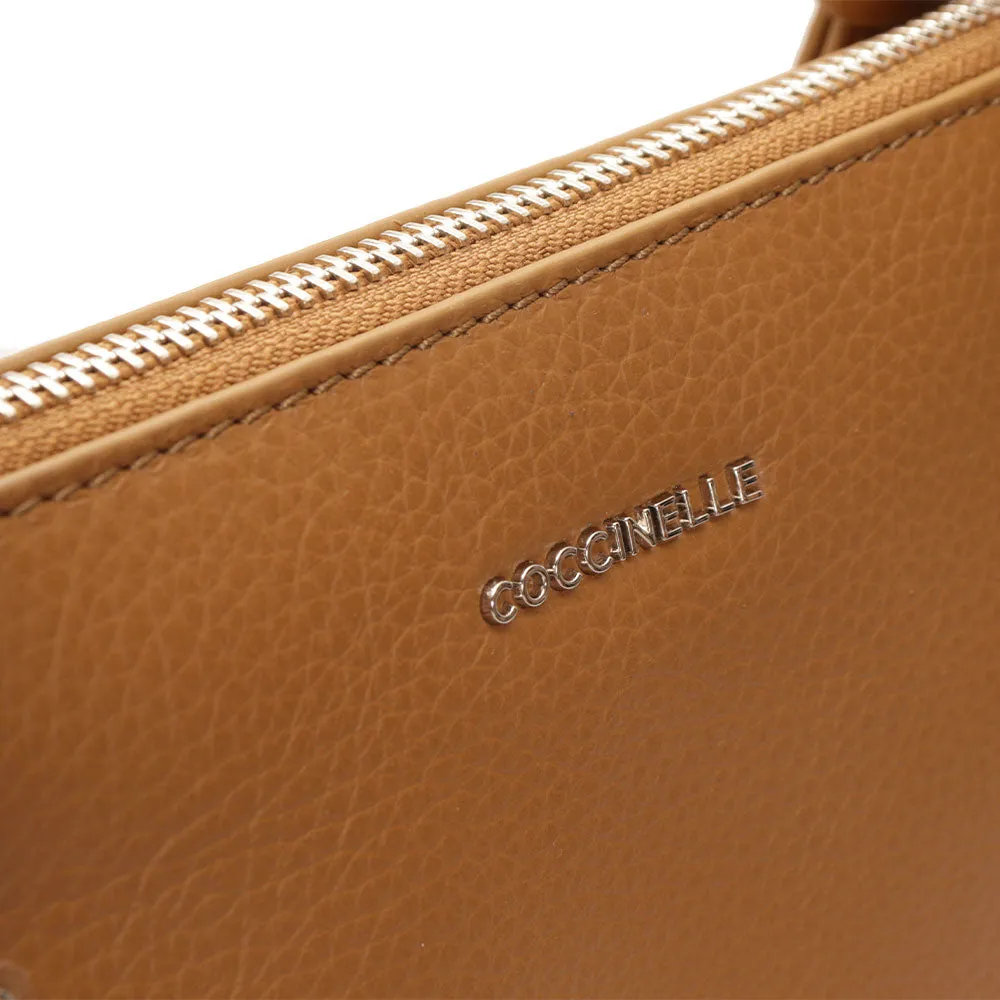 Borsa Shopping COCCINELLE Linea Lea in Pelle Nocciola con Rifiniture Argento