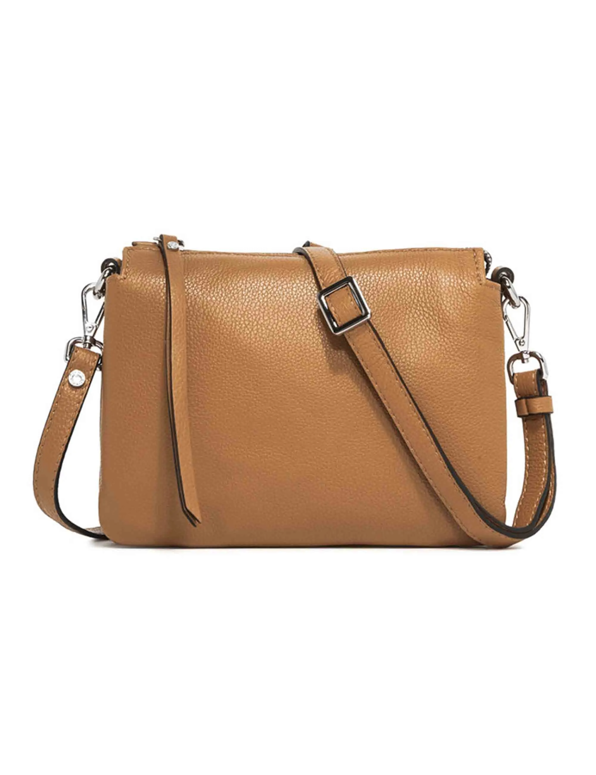 Borse donna pochette Three in pelle naturale con tracolla removibile in tono