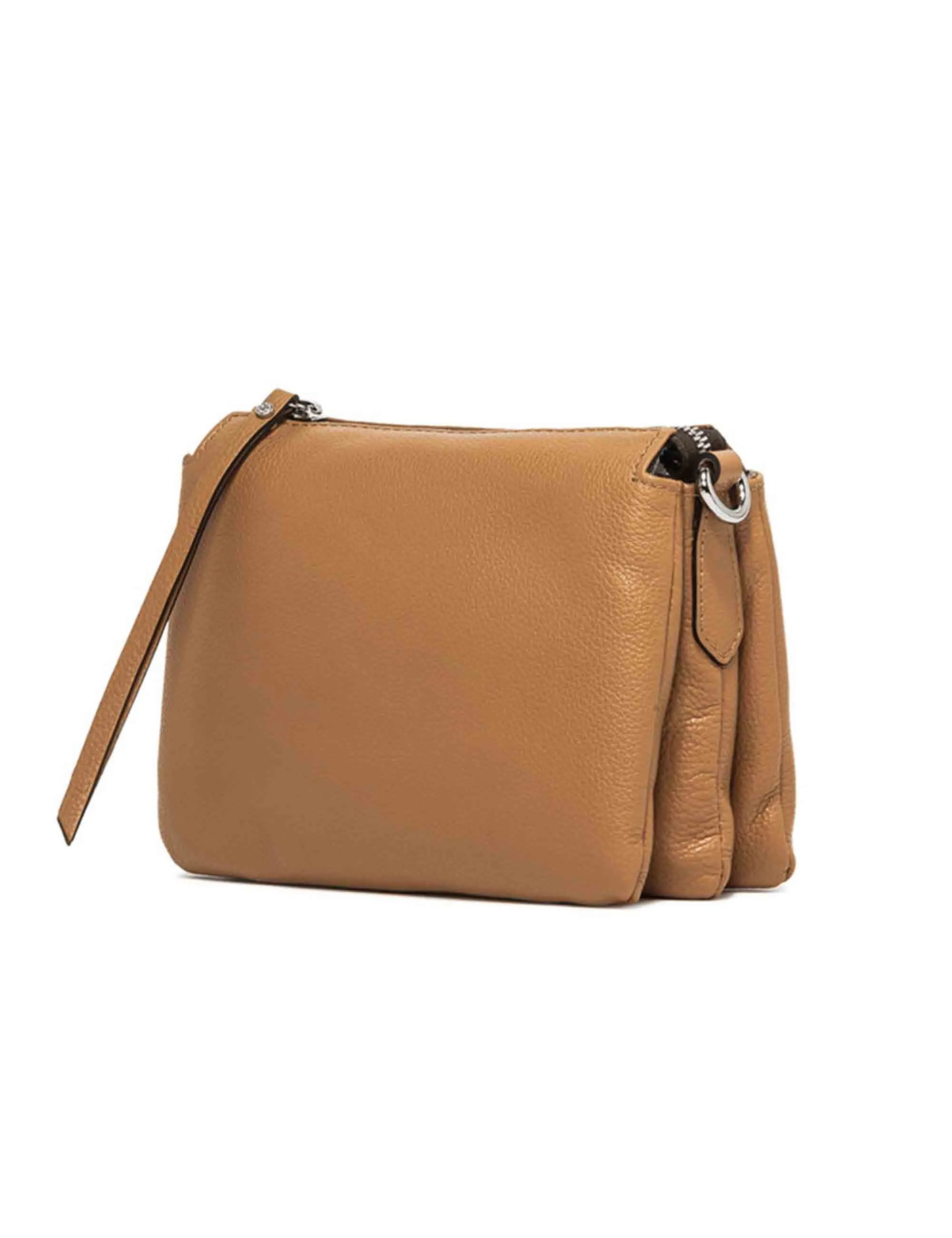 Borse donna pochette Three in pelle naturale con tracolla removibile in tono