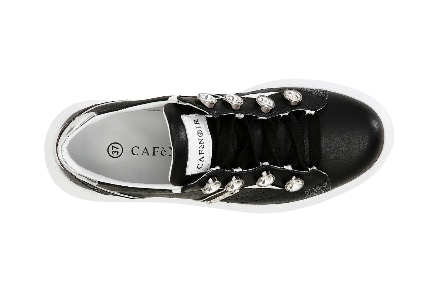 CafèNoir sneakers con strass tomaia pelle