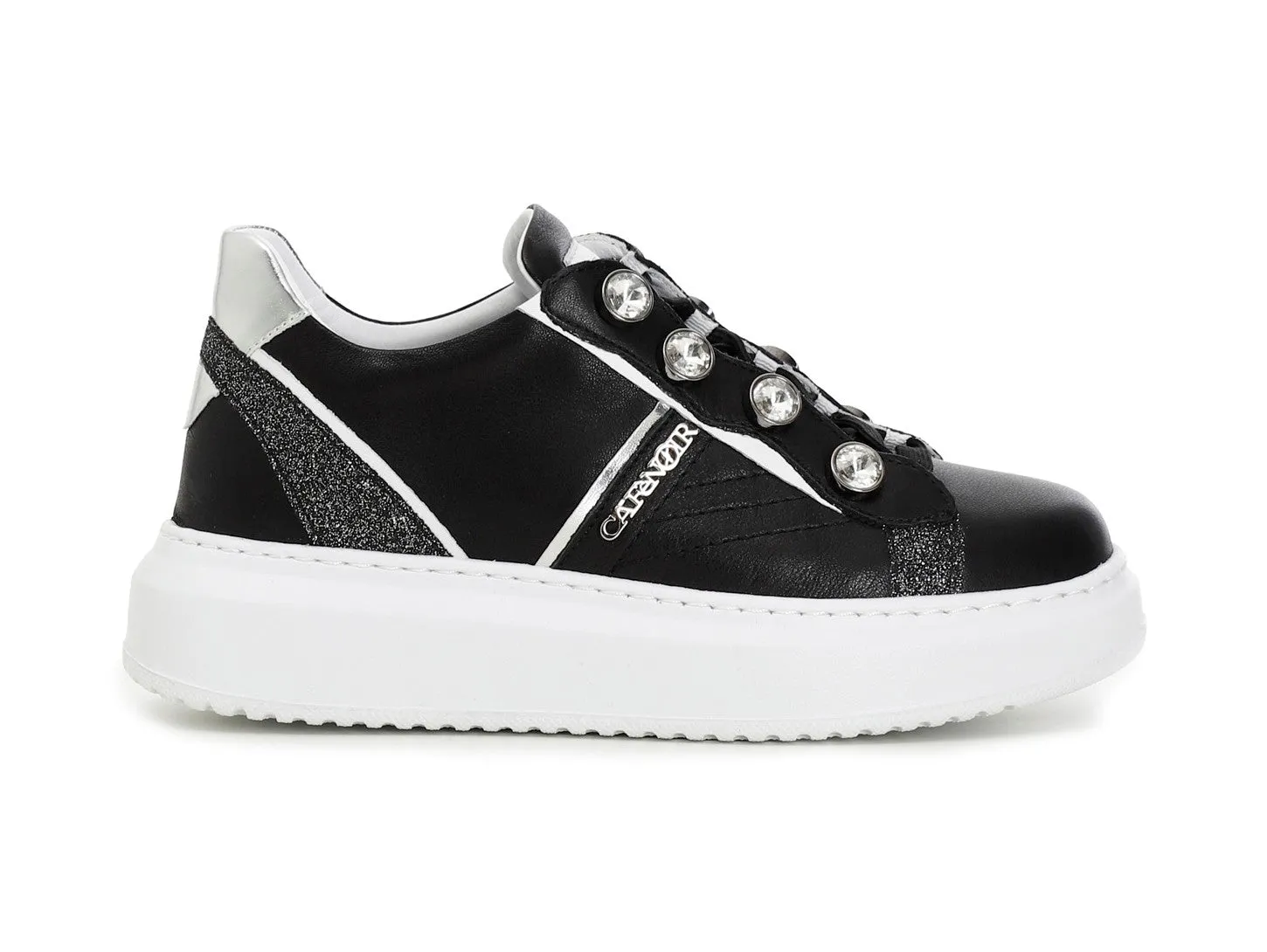 CafèNoir sneakers con strass tomaia pelle