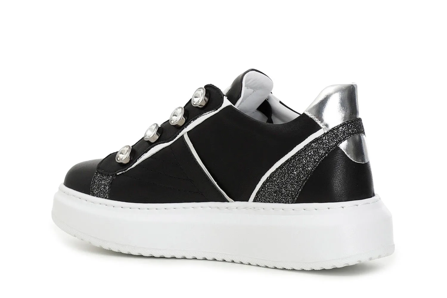 CafèNoir sneakers con strass tomaia pelle