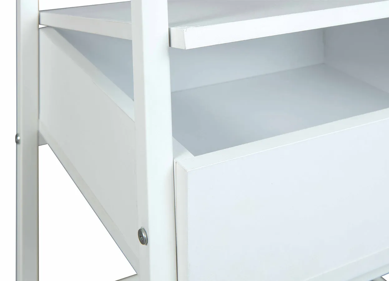 Calvin - Panca moderna con contenitore e scarpiera in metallo e legno bianco cm 95x39x61h