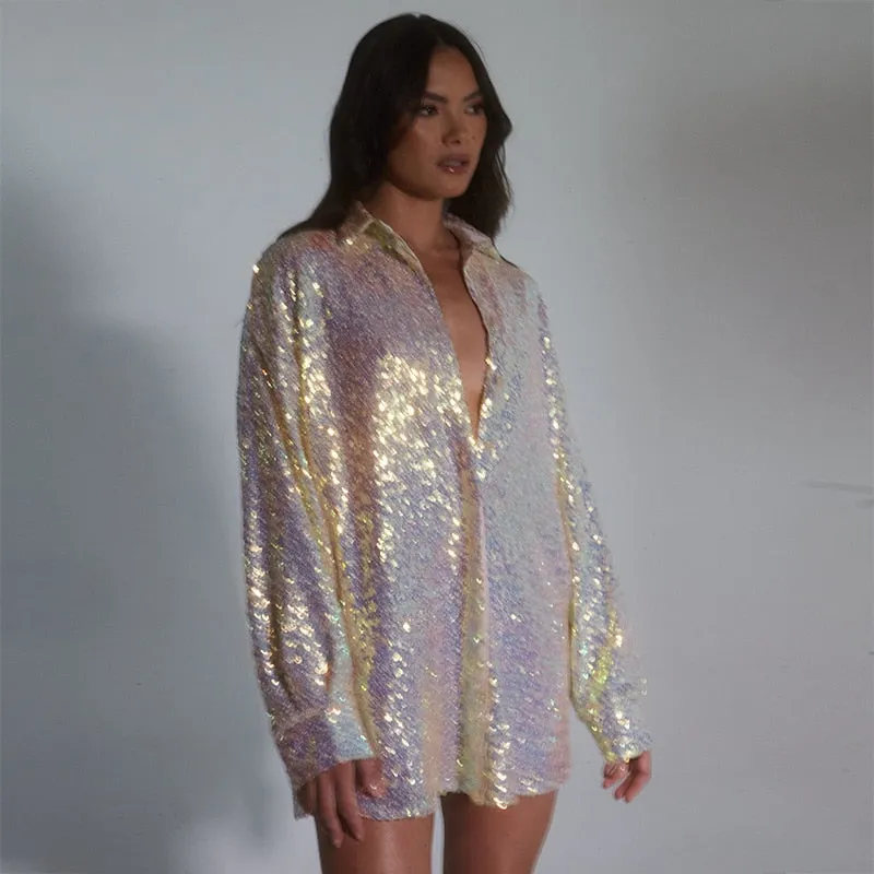 Camicia glitter paillettes oversize