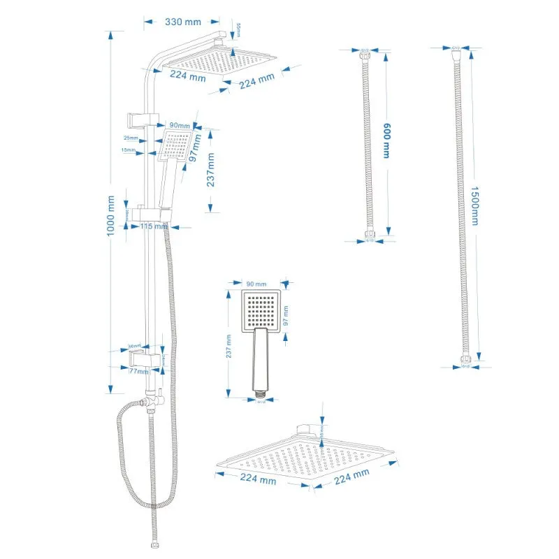 colonna doccia quadrata completa in acciaio inox cromato