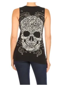 Daniel Smart BLACK Baroque Skull Graphic Tank Top