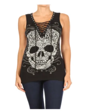 Daniel Smart BLACK Baroque Skull Graphic Tank Top