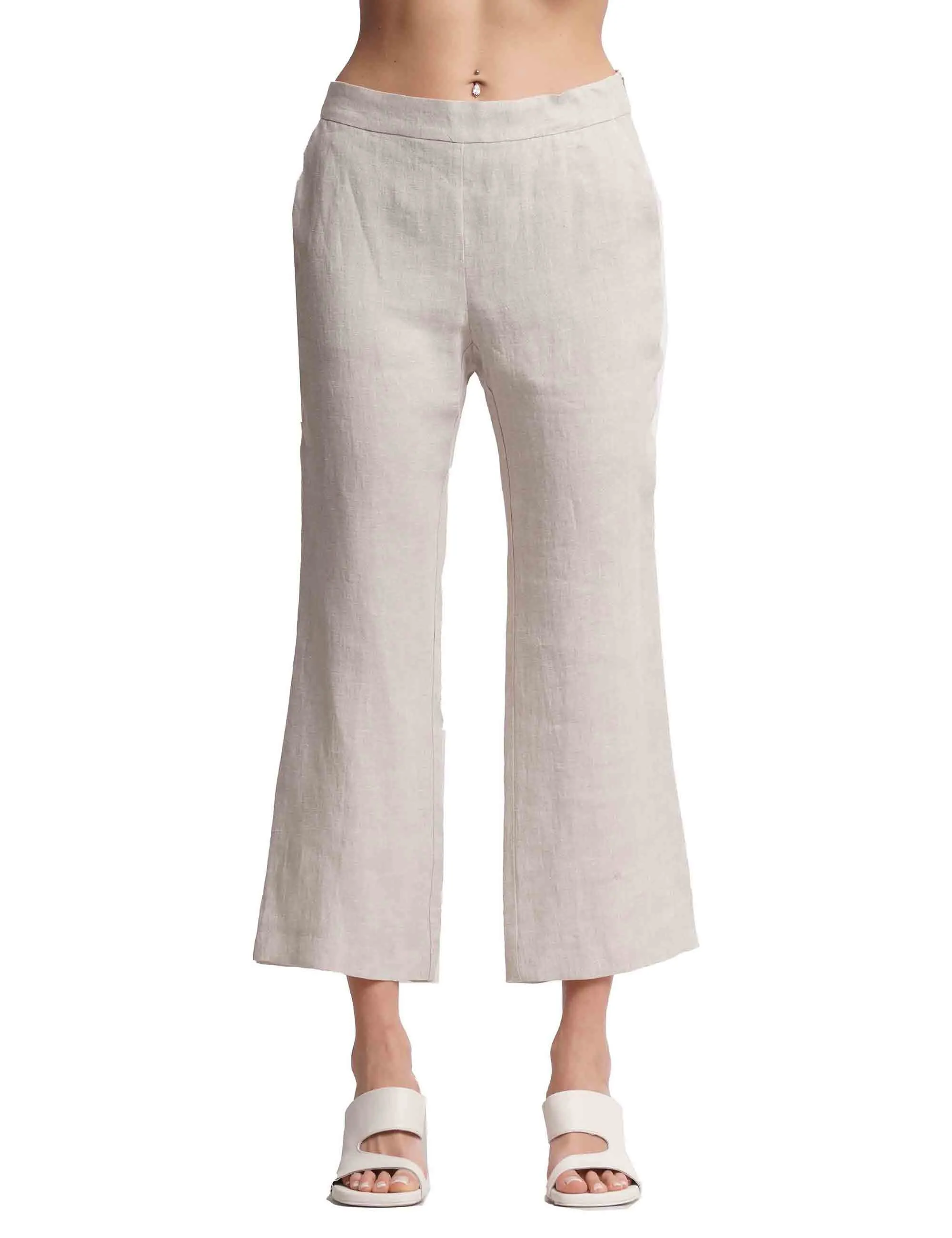 Pantaloni donna Délavé in puro lino beige