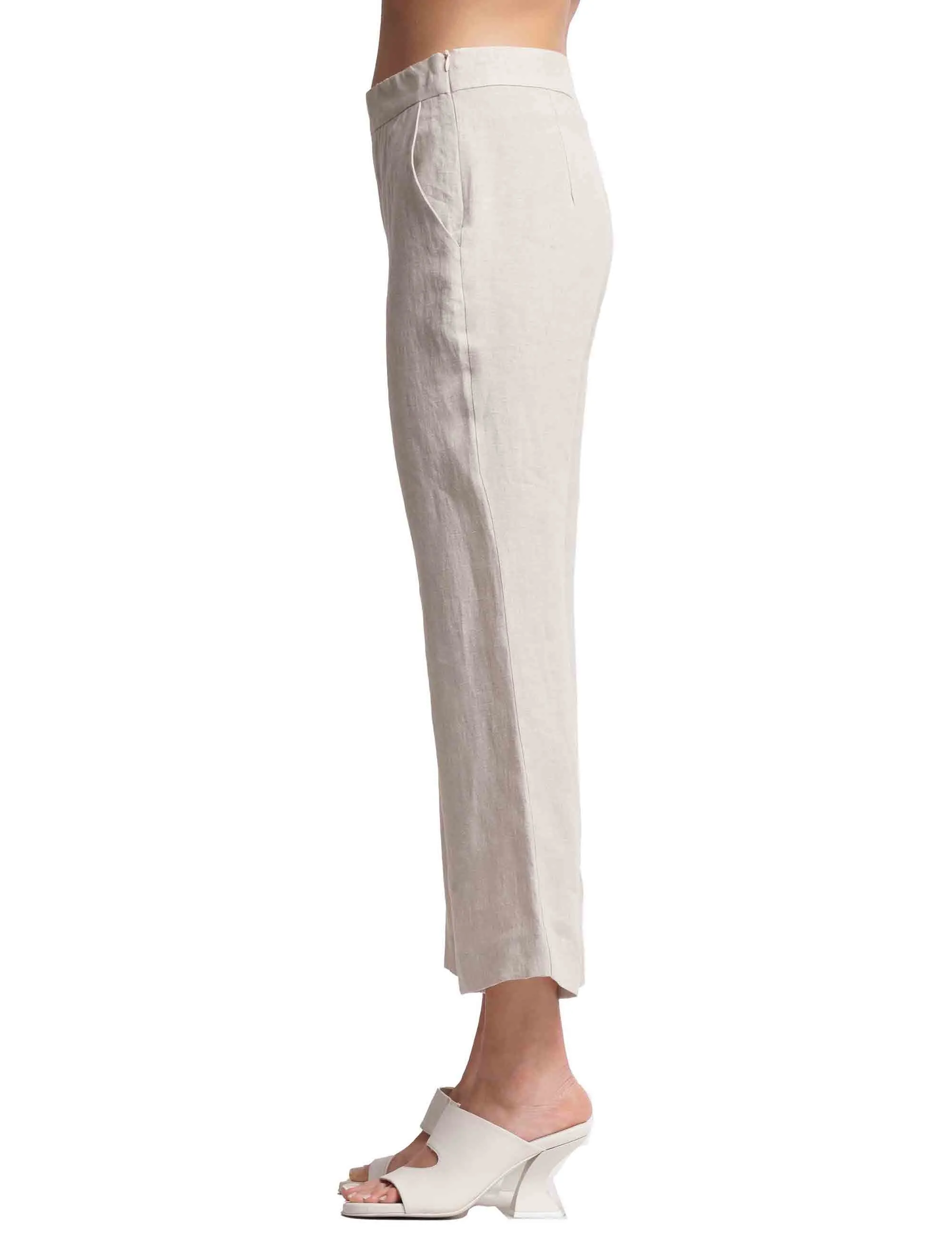 Pantaloni donna Délavé in puro lino beige