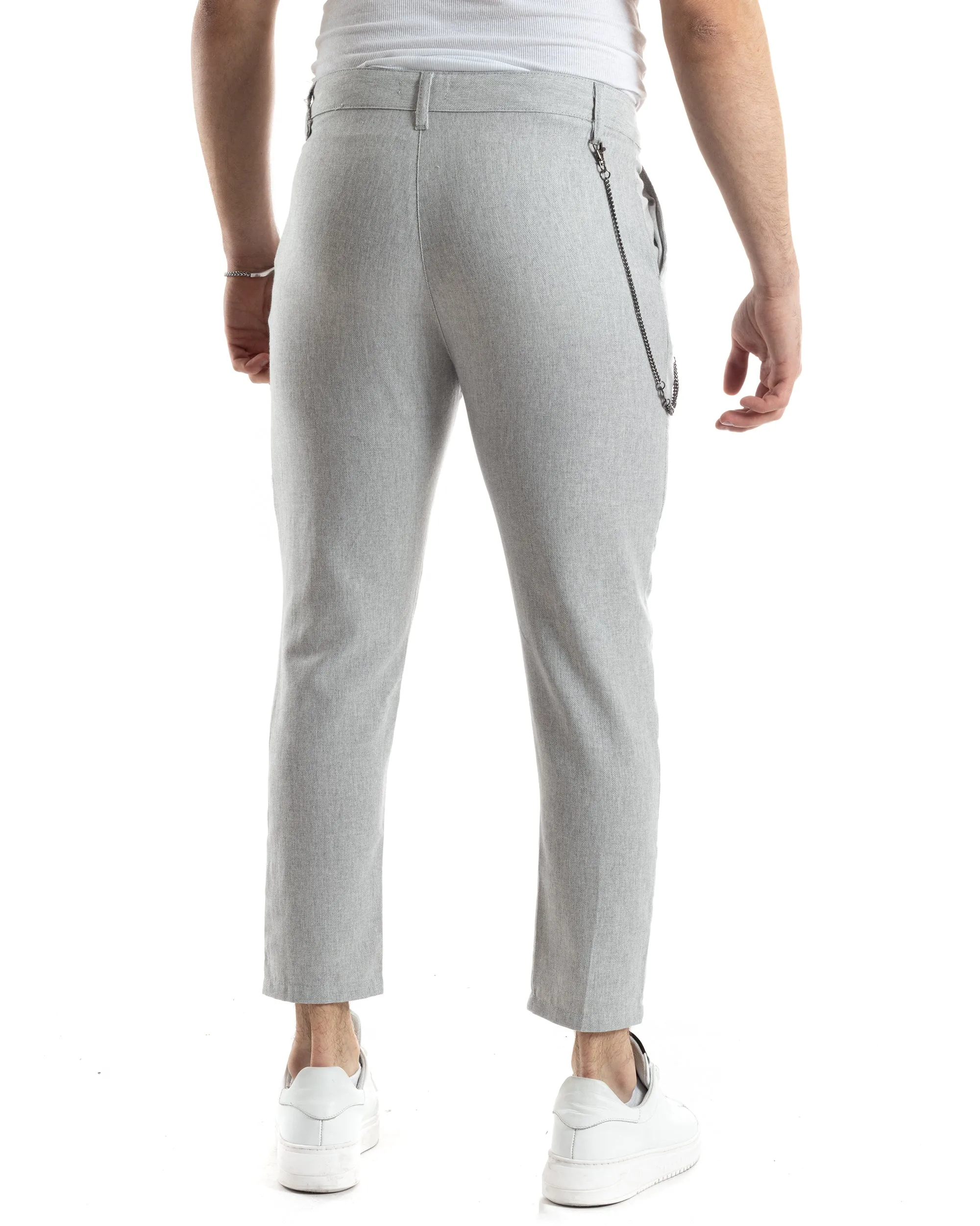 Pantaloni Uomo Tasca America Capri Casual Classico Grigio Melangiato Spigato GIOSAL-P6078A