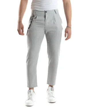 Pantaloni Uomo Tasca America Capri Casual Classico Grigio Melangiato Spigato GIOSAL-P6078A