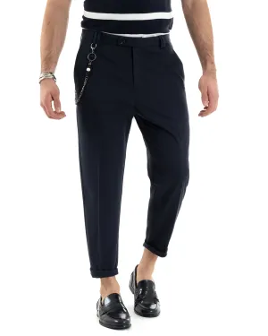 Pantaloni Uomo Viscosa Tasca America Blu Abbottonatura Allungata Capri Sartoriale GIOSAL-P5974A