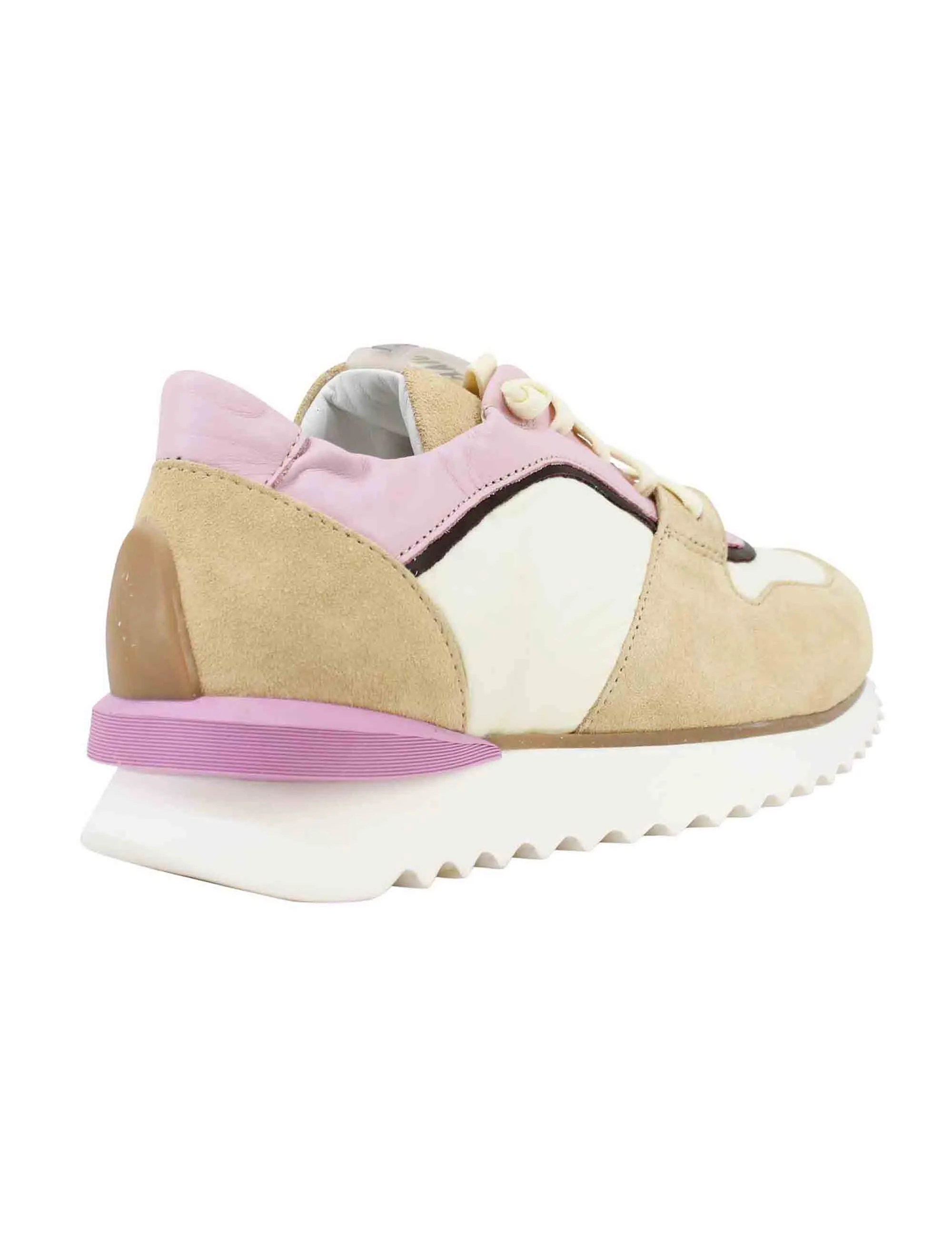 Sneakers donna in pelle e camoscio beige