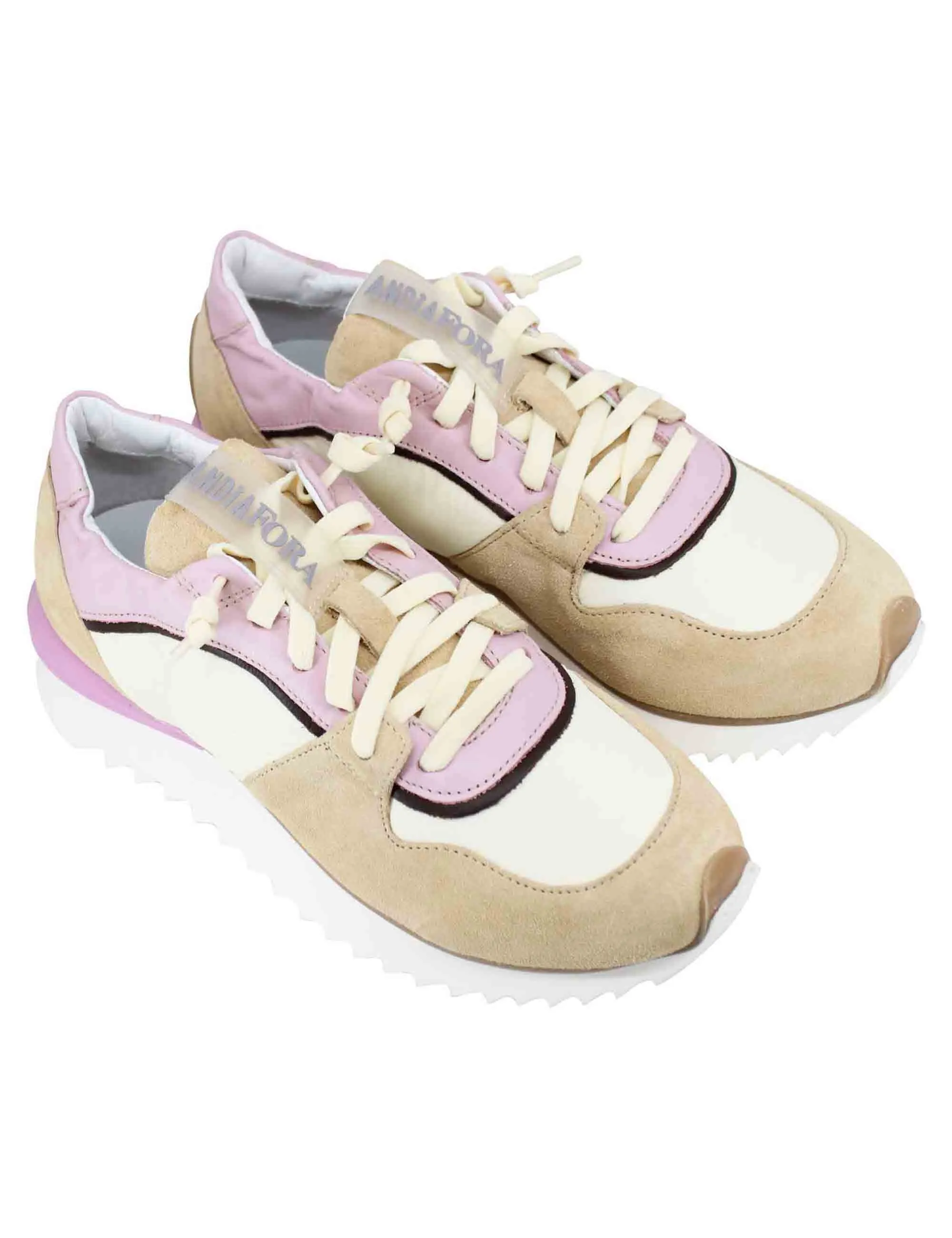 Sneakers donna in pelle e camoscio beige