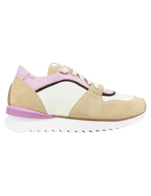 Sneakers donna in pelle e camoscio beige