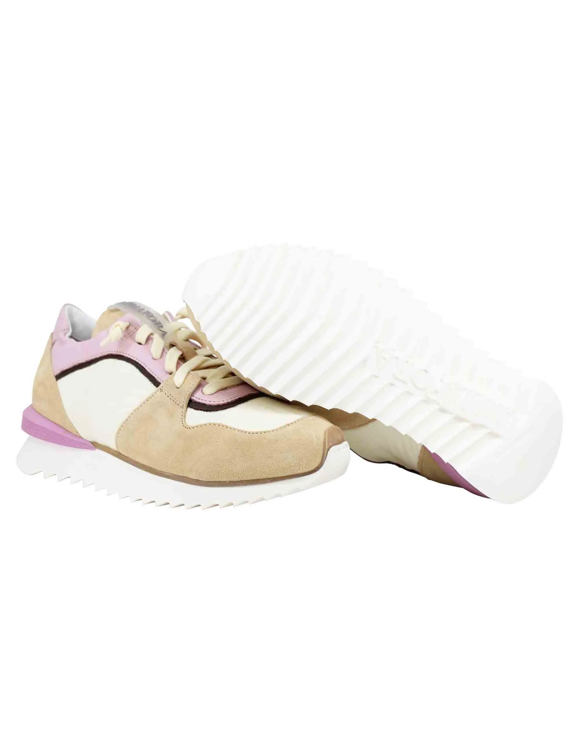 Sneakers donna in pelle e camoscio beige