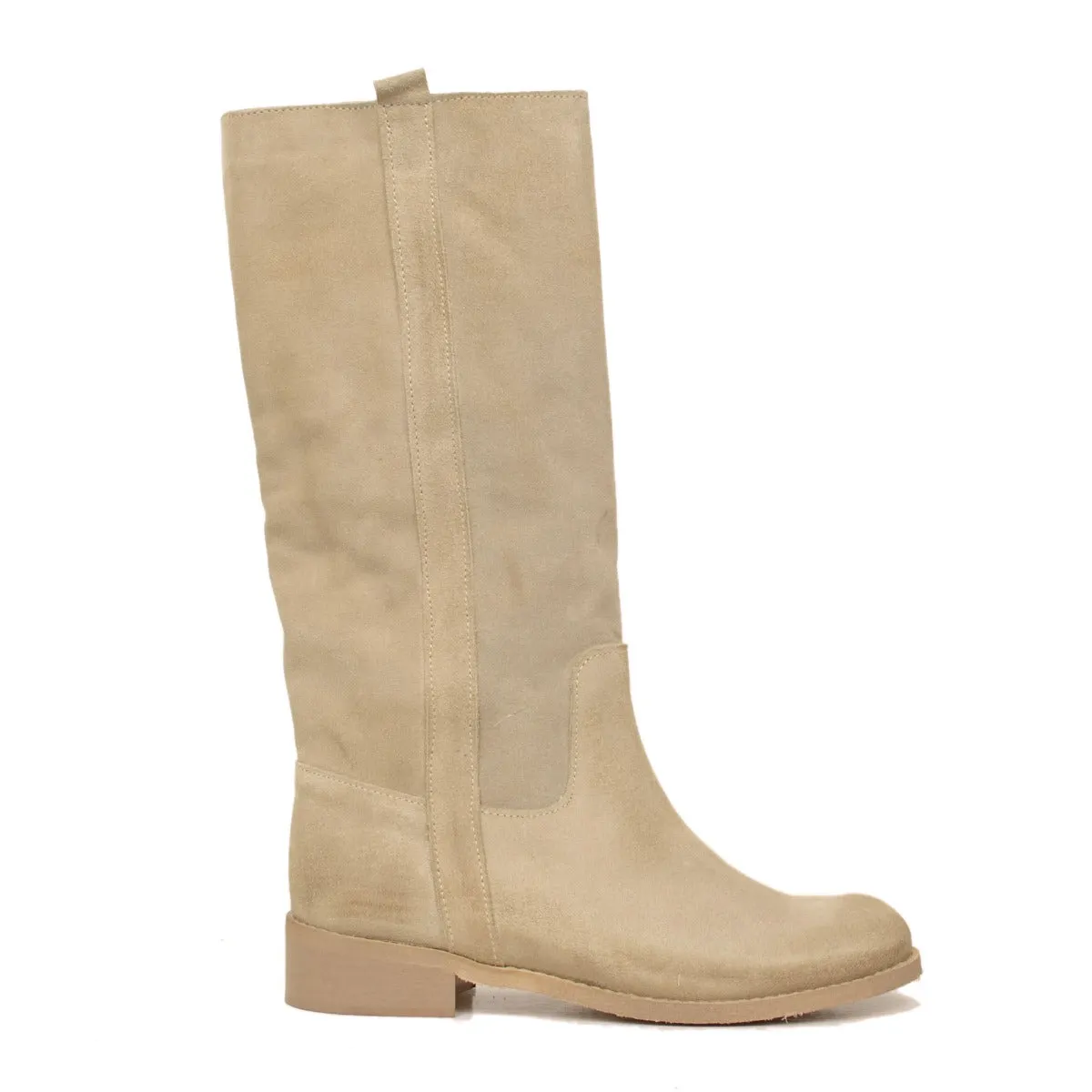 Stivali Camperos Donna Beige in Pelle Vintage Scamosciata